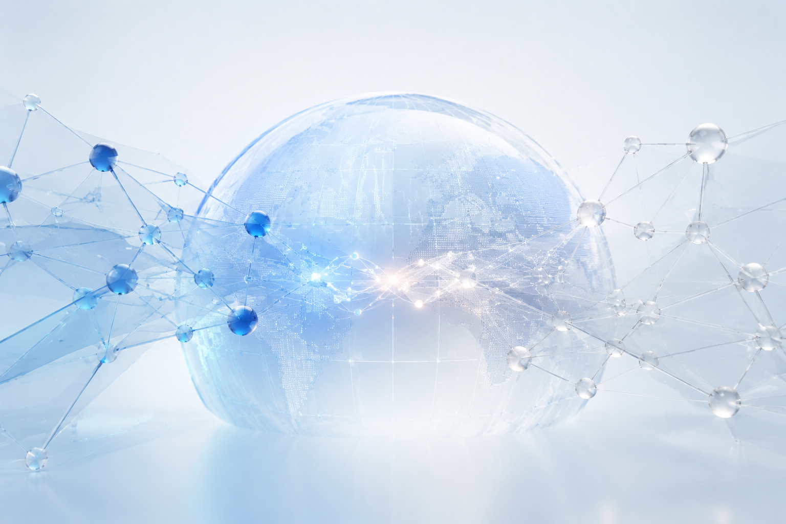 Global technology networks connecting across a digital globe